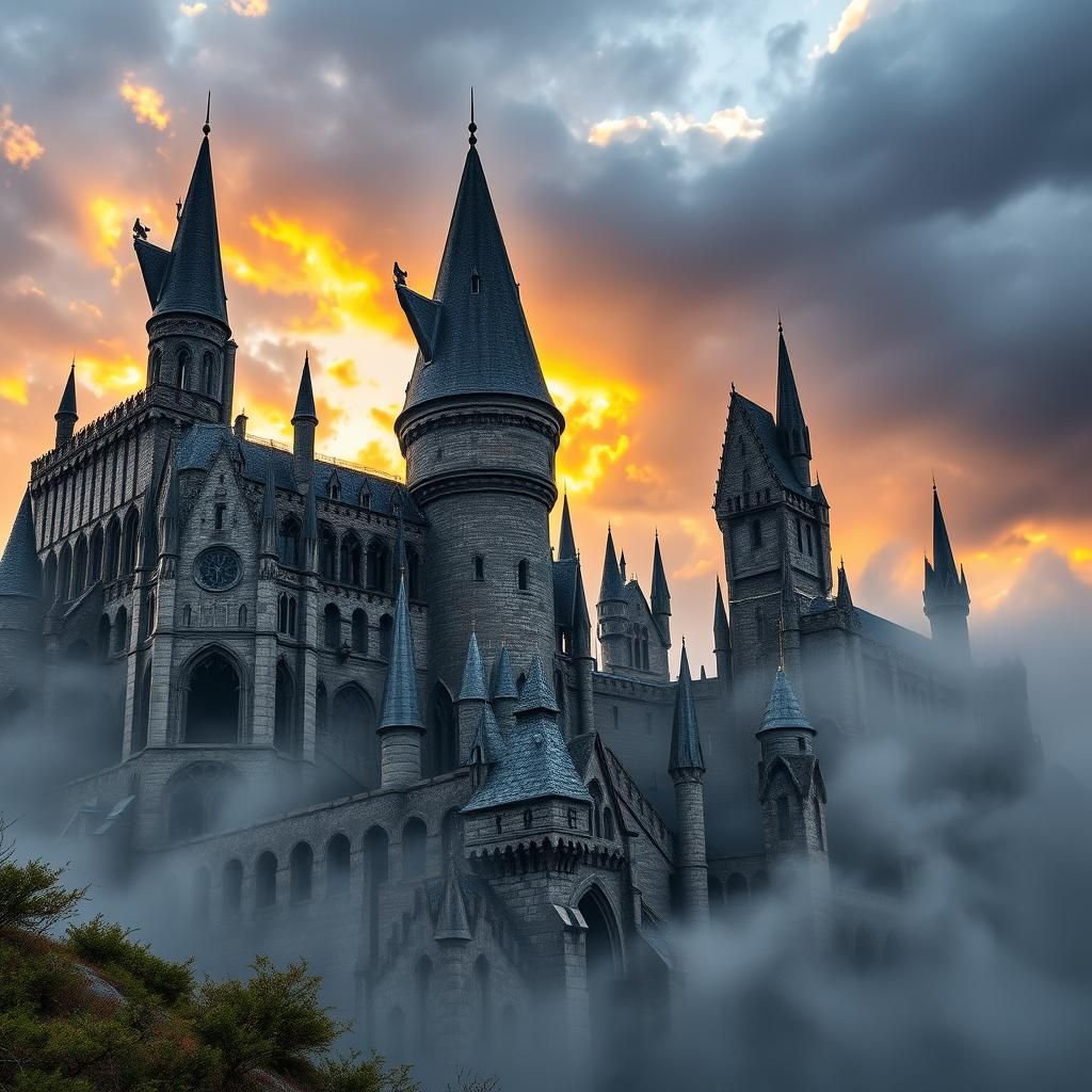 Mystical Hogwarts Castle in Dramatic Lighting