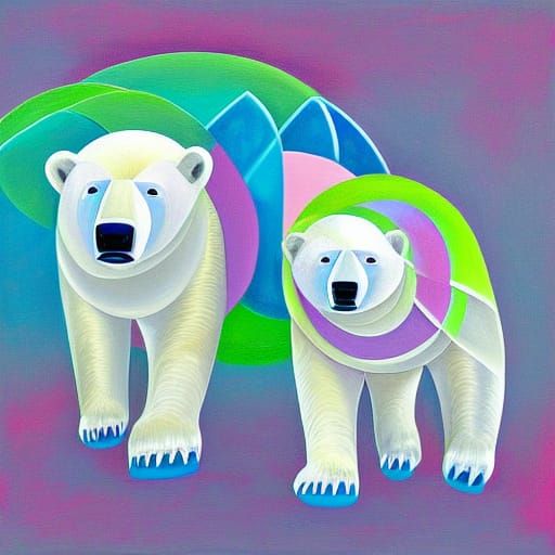 Polar Bears Eating Igloo in Cubist Art Style