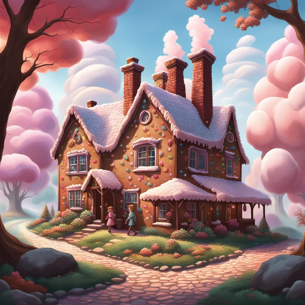 Children Discover a Gingerbread House in Candy Land