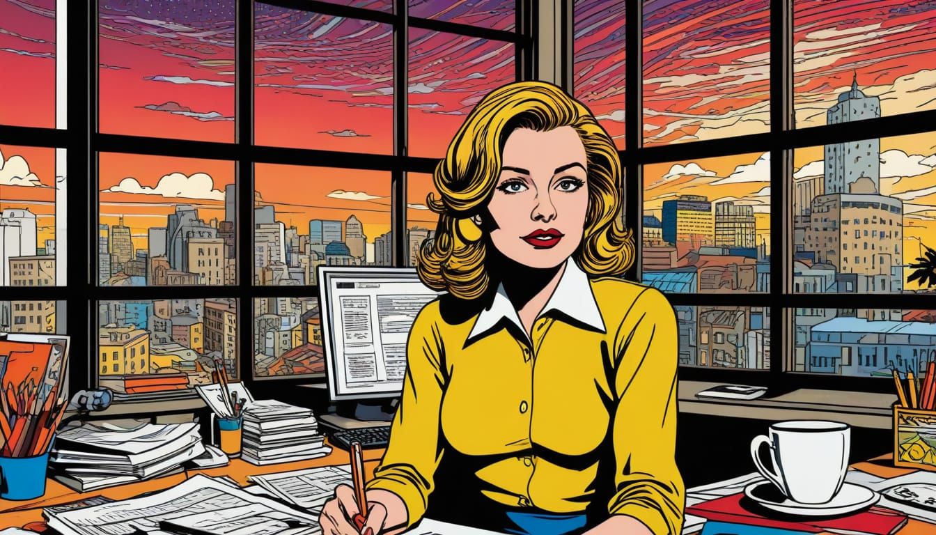 Vibrant Office Chaos in Pop Art Style