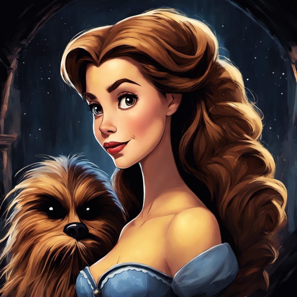Belle and Chewbacca Portrait in Burtonesque Style