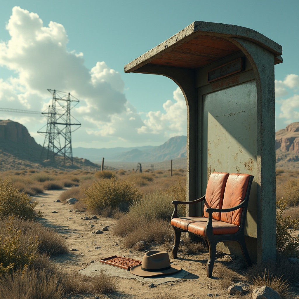 Post-Apocalyptic Bus Stop in Detailed Matte Painting Style