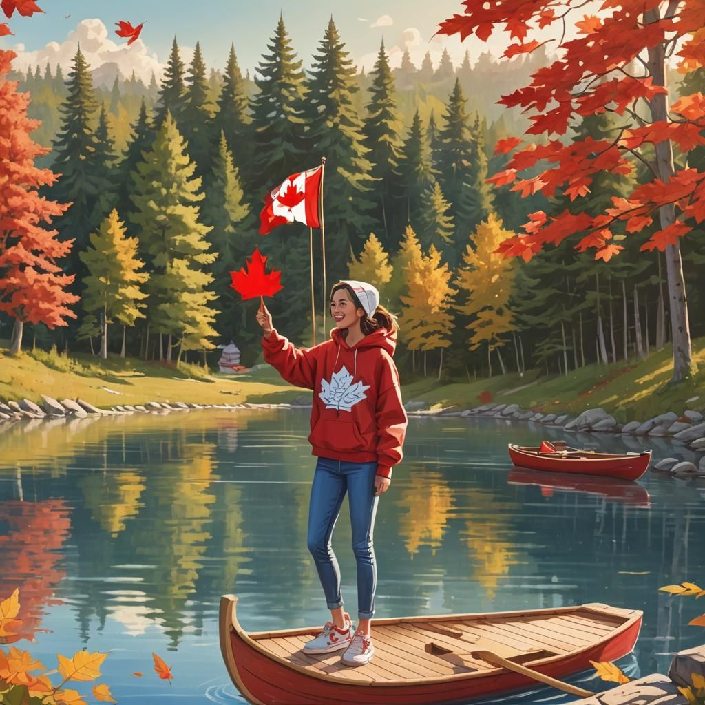 Girl Celebrates Canada Day in Folk Art Style