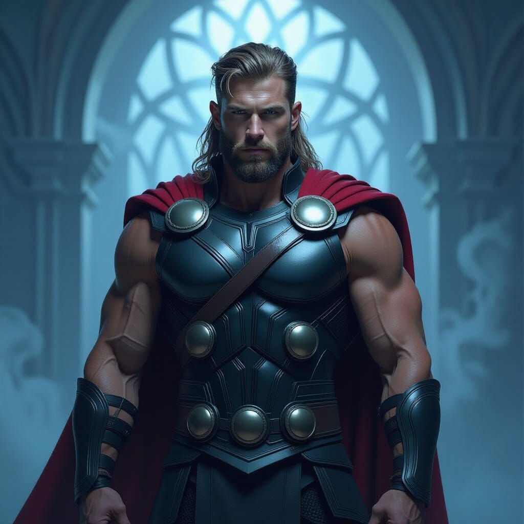 Hyperrealistic Thor Portrait with Dramatic Chiaroscuro Light...