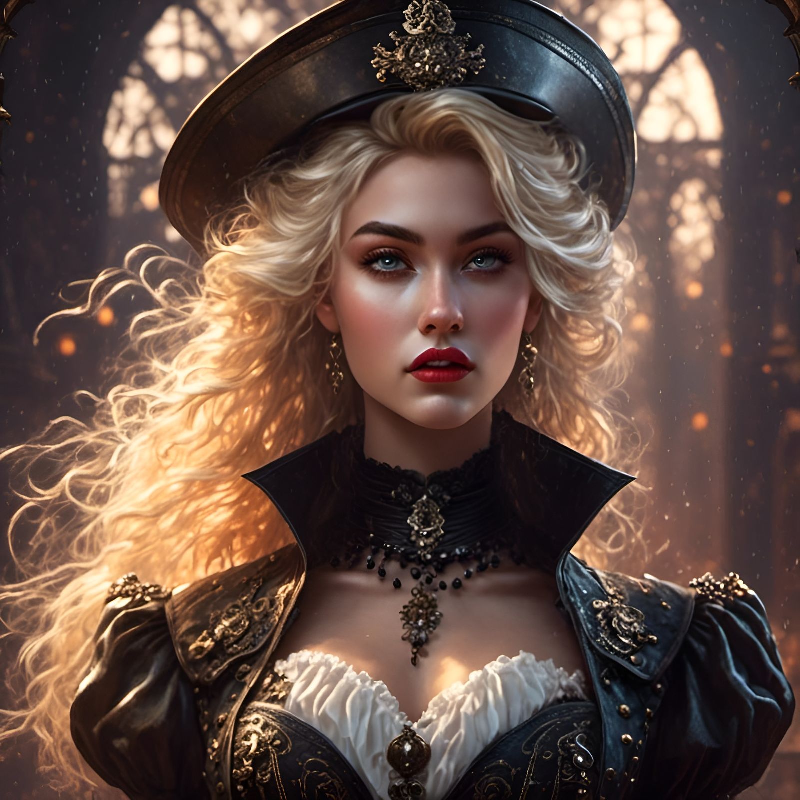 Gothic Blonde in Western Uniform Portrait