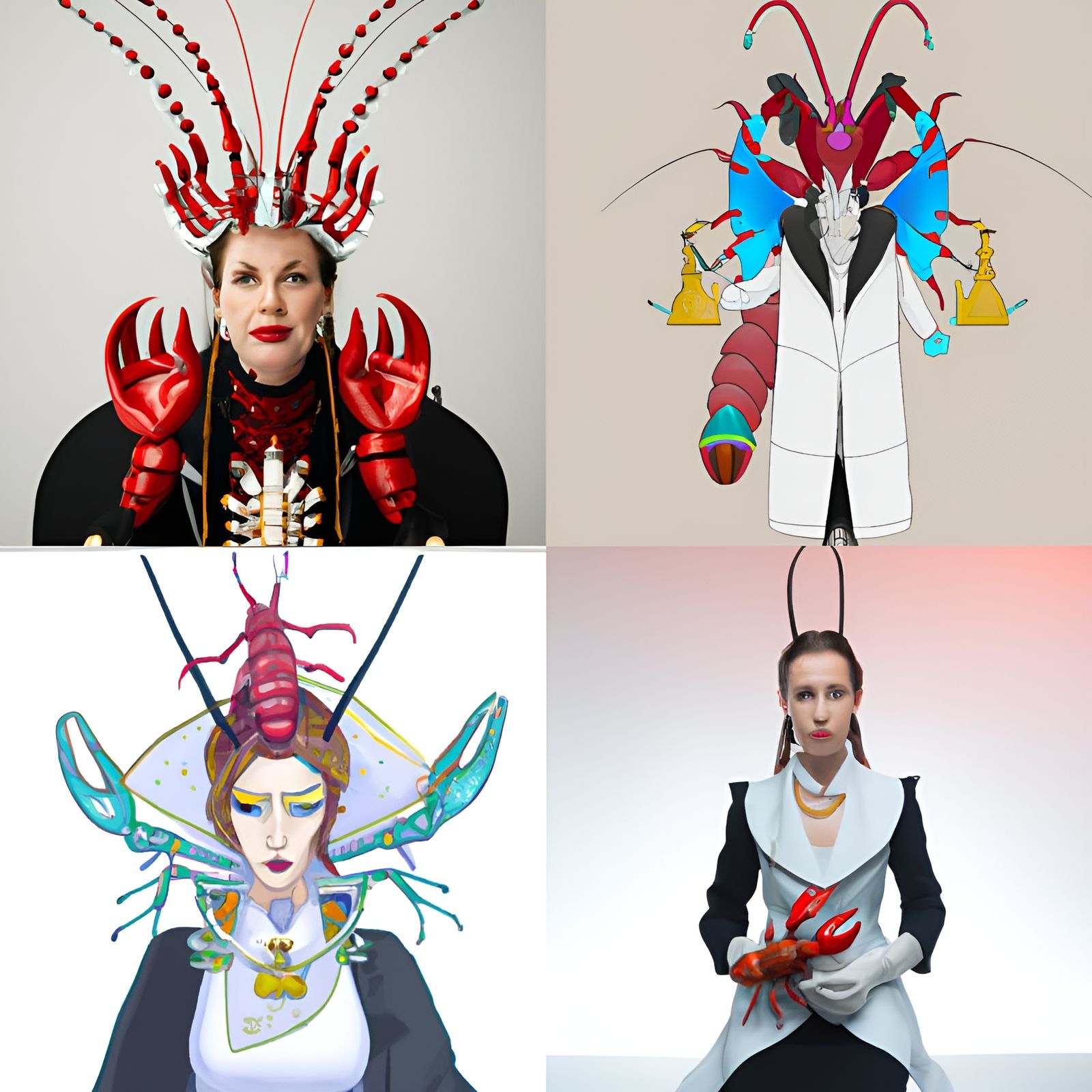 Lobster Queen High Priestess Scientist on Blank Background