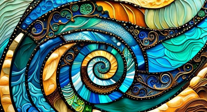 Abstract Spiral Collage in Stained Glass Style