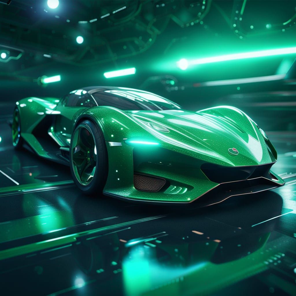 Emerald Super Car in Space, Photorealistic Render
