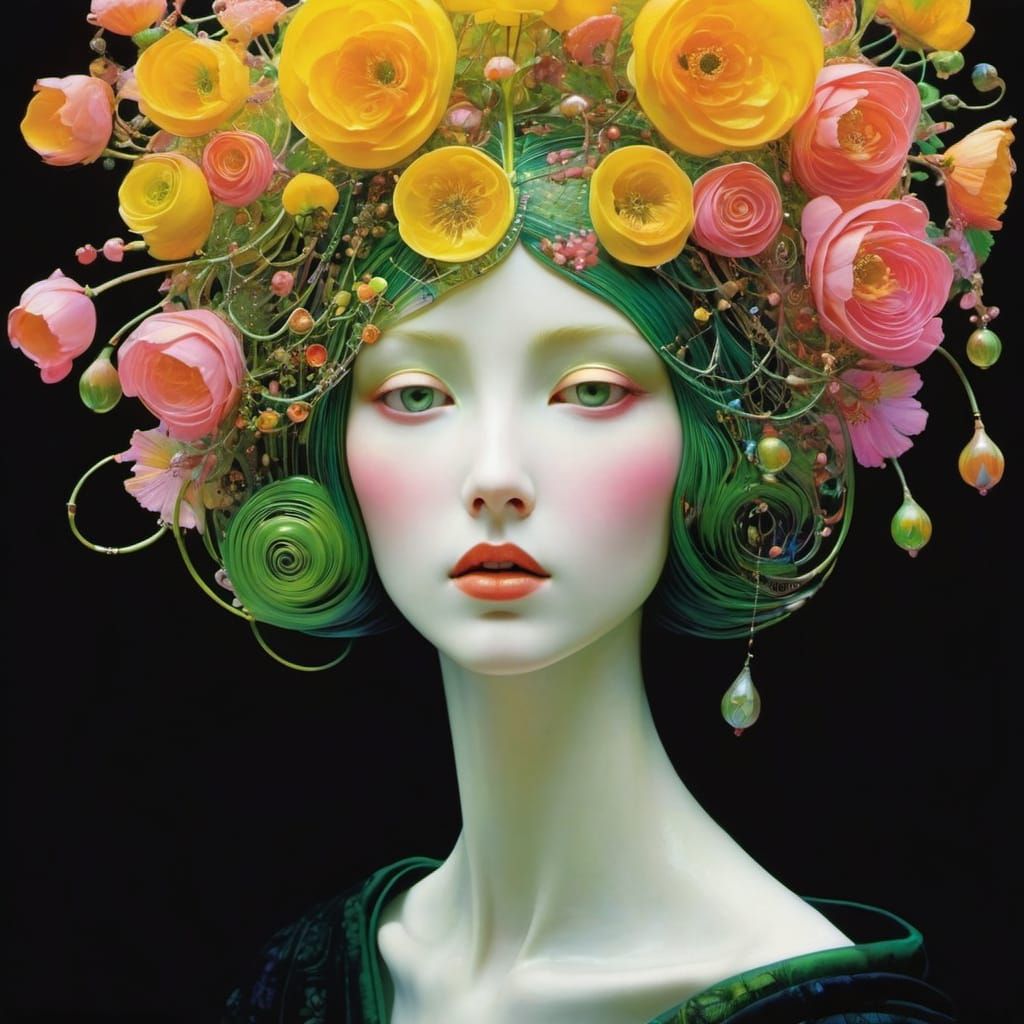 Intricate Magical Surrealism in Yellow, Pink, and Green