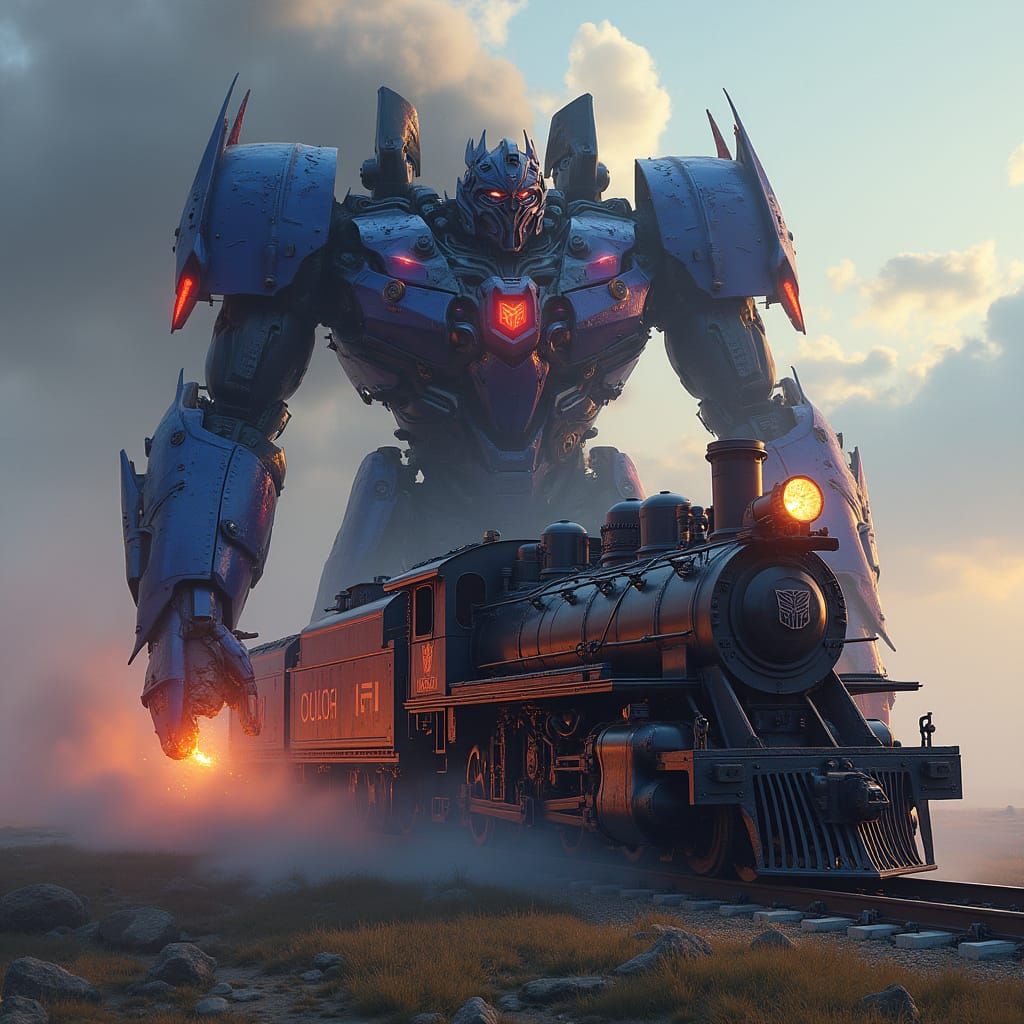 Decepticon Transforms to Steam Locomotive in Fantasy Art