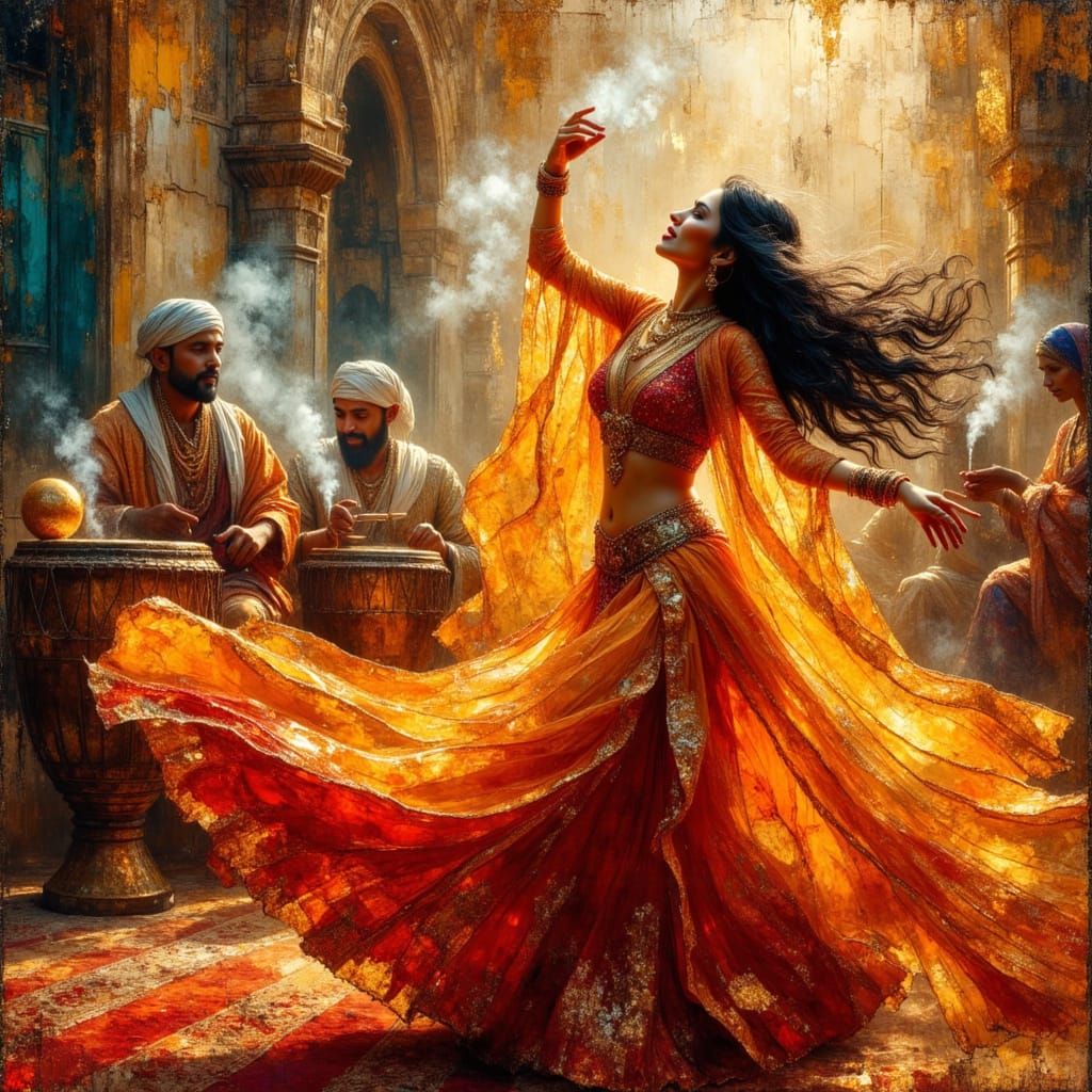Surreal Arabian Dancer in Elegant Oil Painting Style