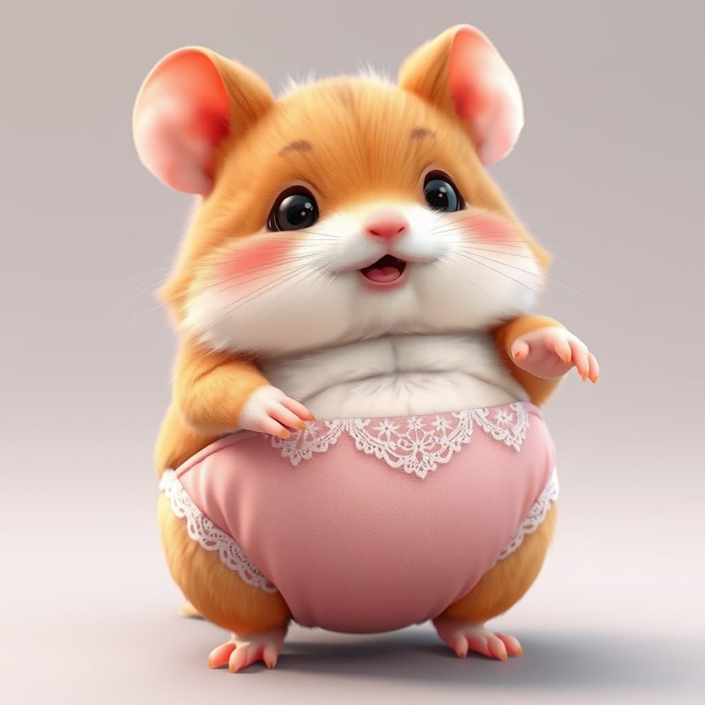 Chubby Hamster Mom in Pink Diaper, 3D Anime Art
