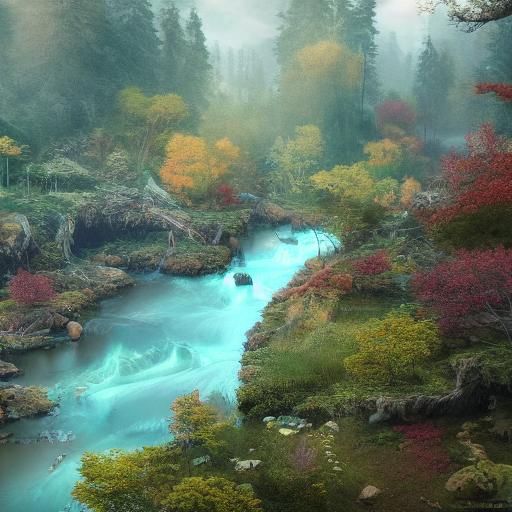 Forest River Bird's Eye View: Fantasy Concept Art