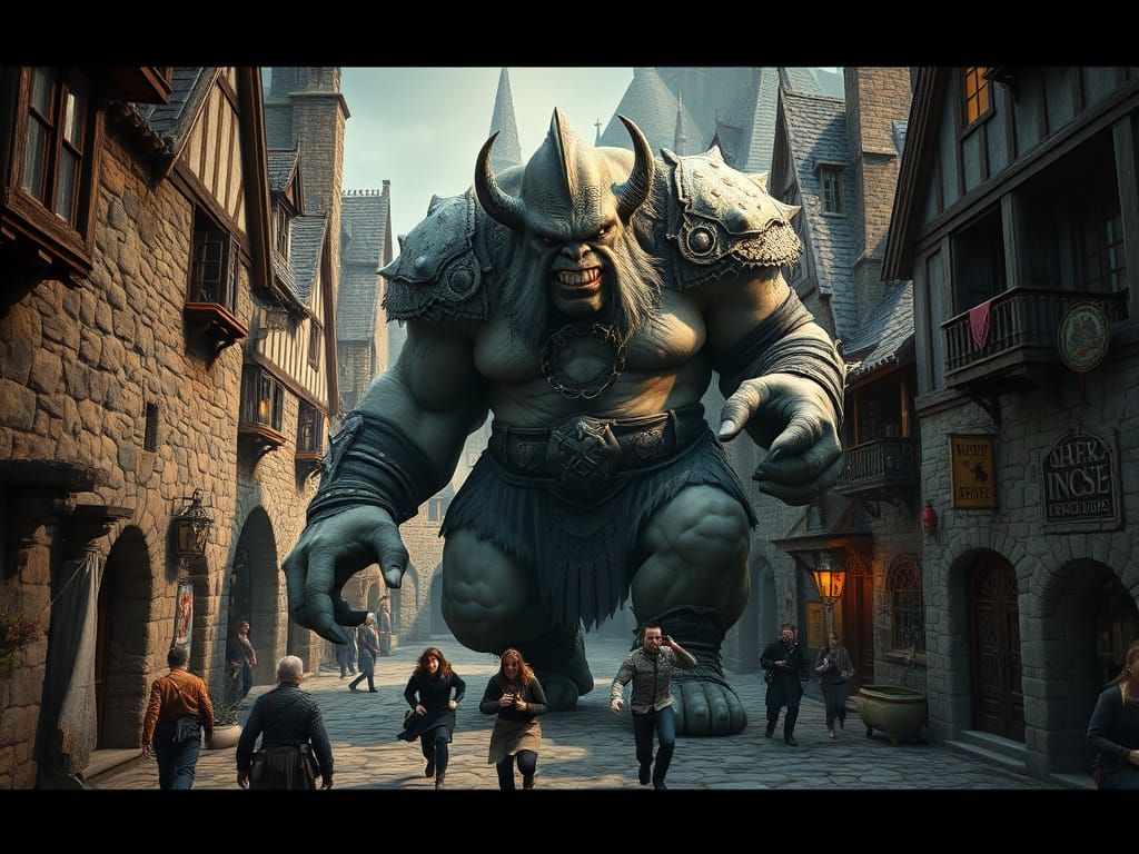 Ogre Rampage Through Town: Fantasy Concept Art