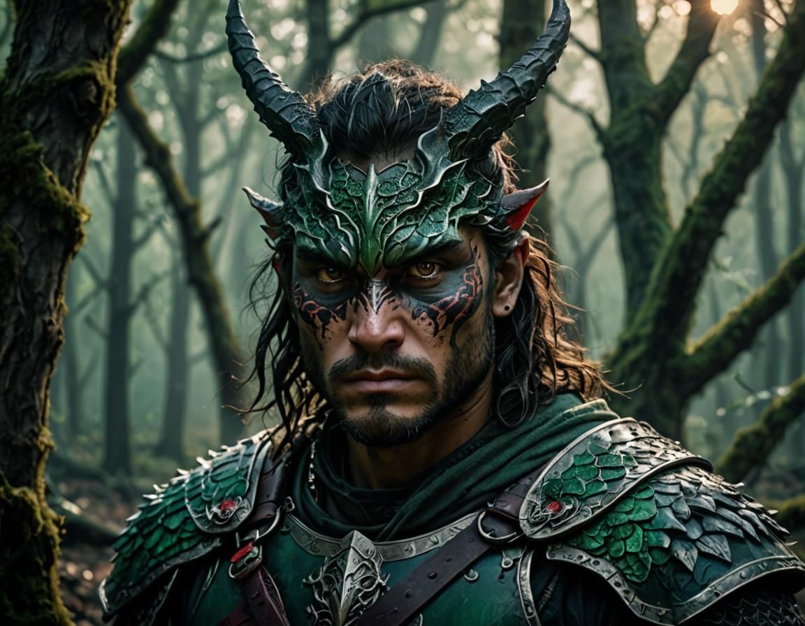 Mystical Forest Warrior with Dragon Markings