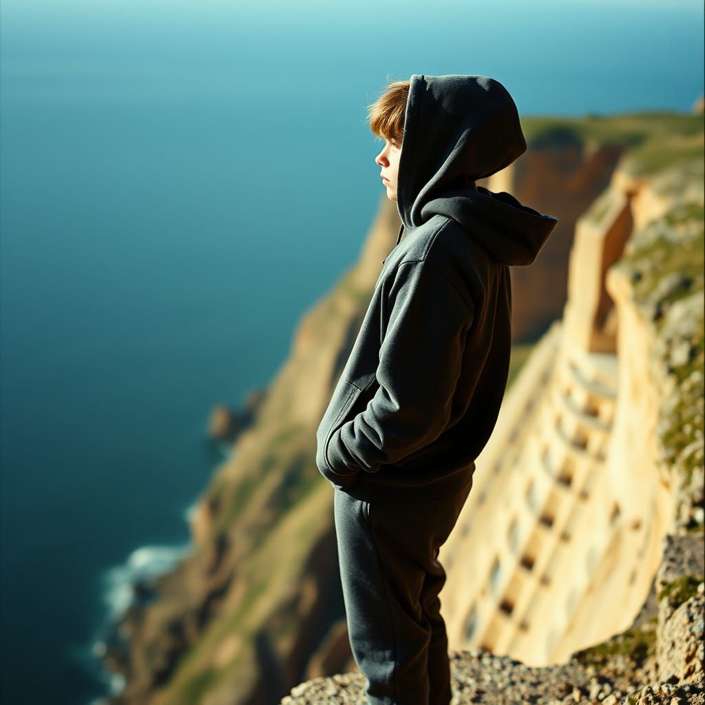 Teenager at Cliff's Edge, Cinematic Style