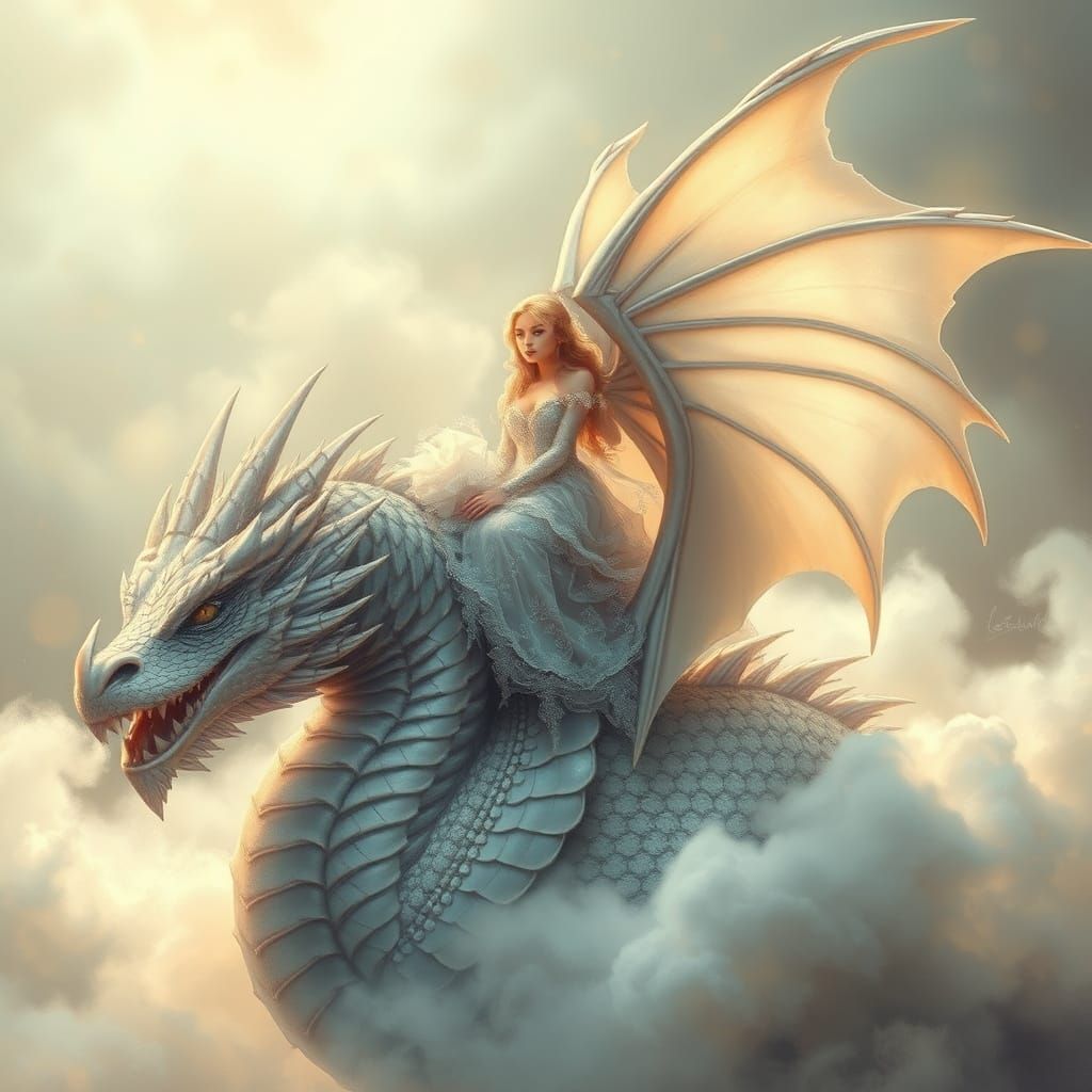 Serene Dragon Maiden in Dreamy, Ethereal Style