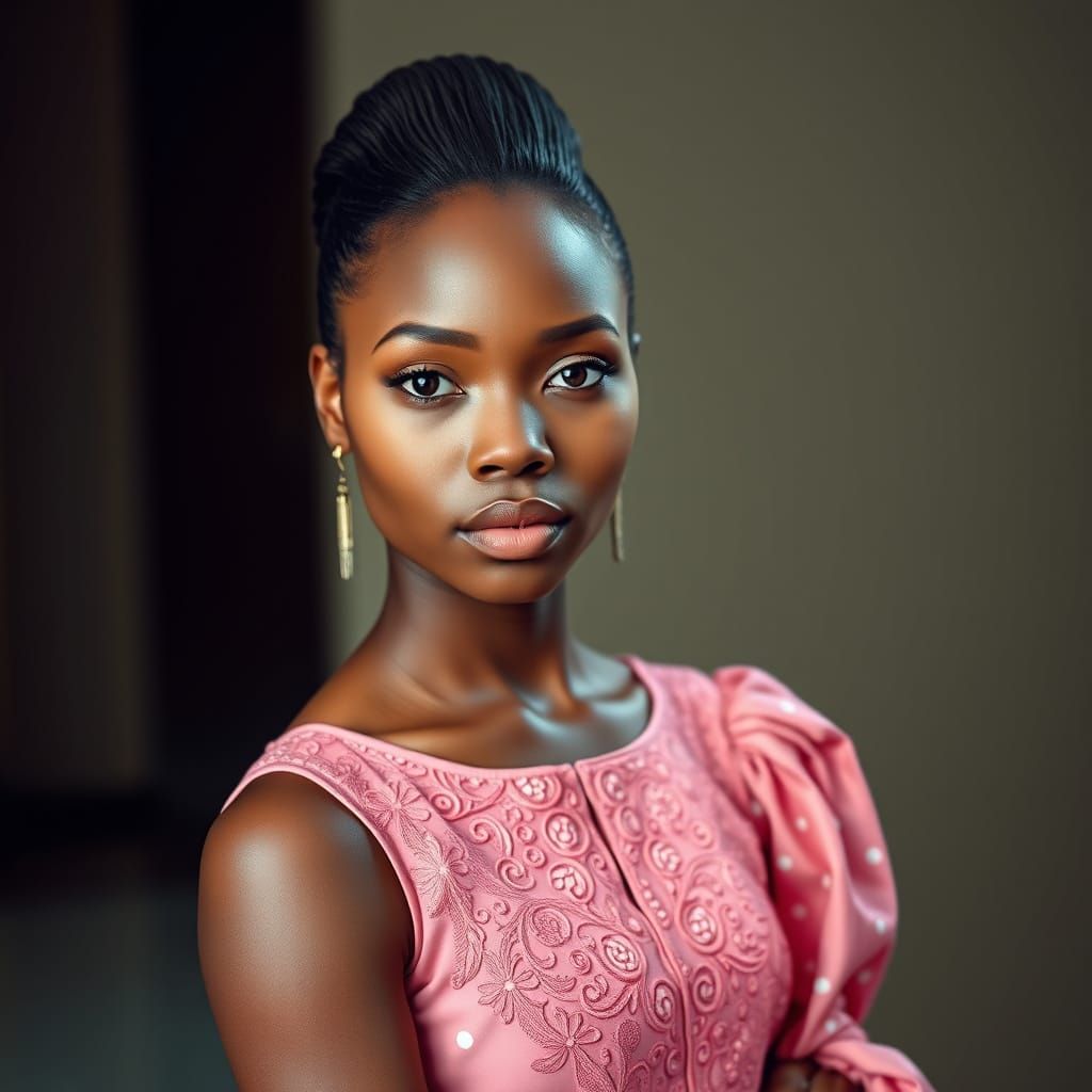 Surreal Portrait of Nigerian Woman in Vintage Pink Dolka Dot...