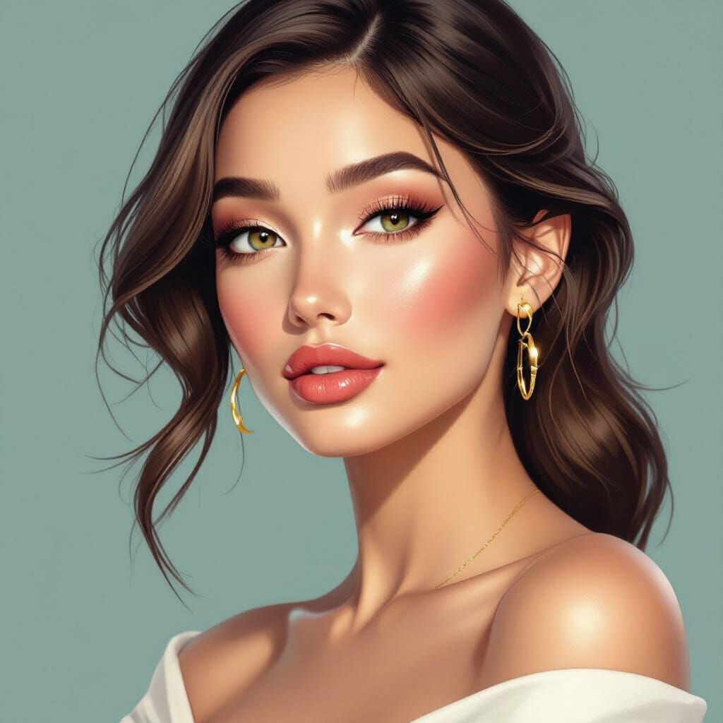 Elegant Woman with Flawless Makeup and Gold Accents