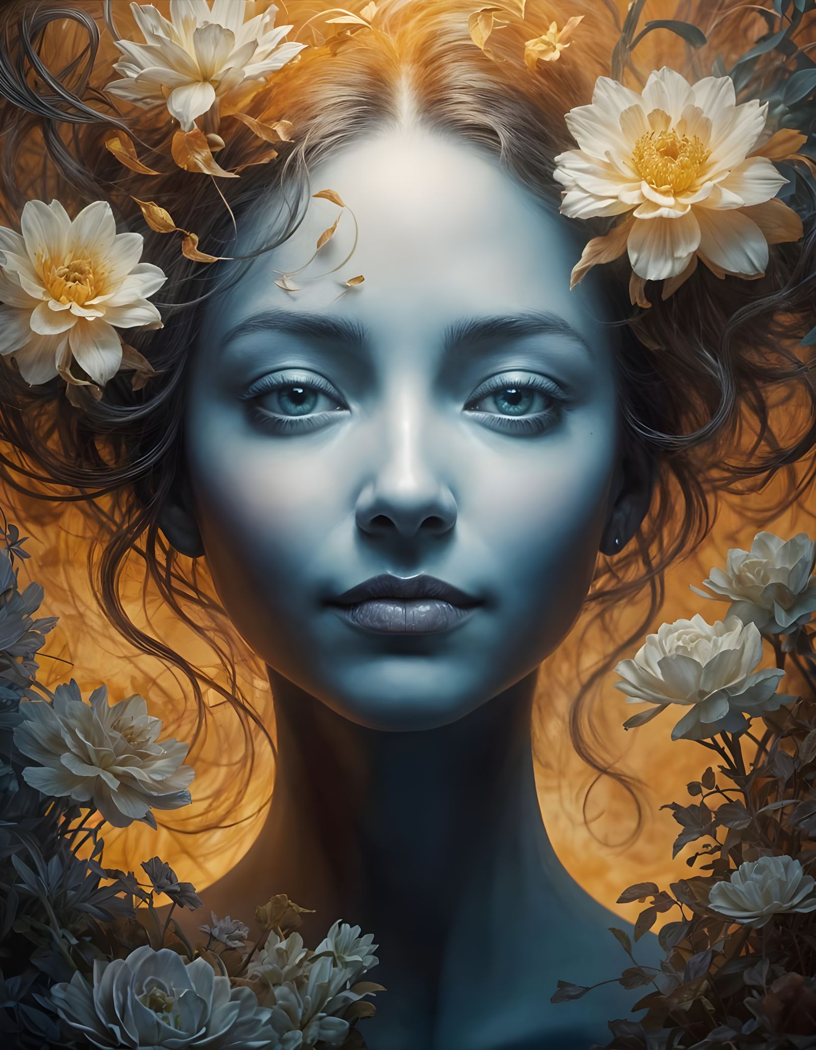 Ethereal Portrait in Vibrant Oil and Shimmering Colors