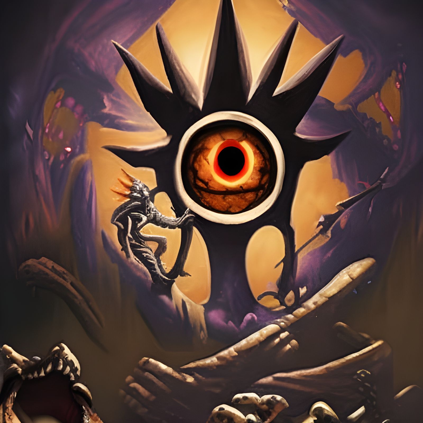 Hyperdetailed Beholder with Seven Eyes in Dark Fantasy Style