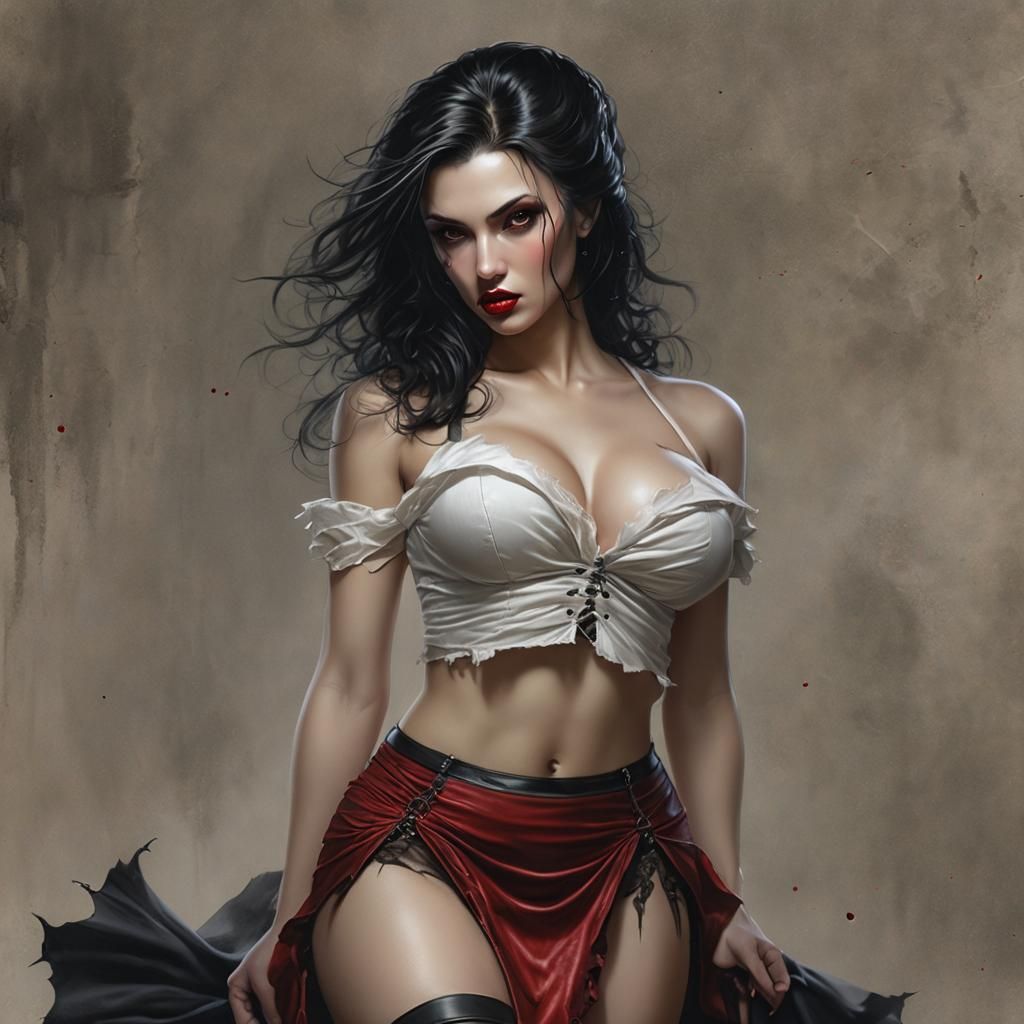 Curvy Vampire Pin-Up Art in Royo and Vallejo Style
