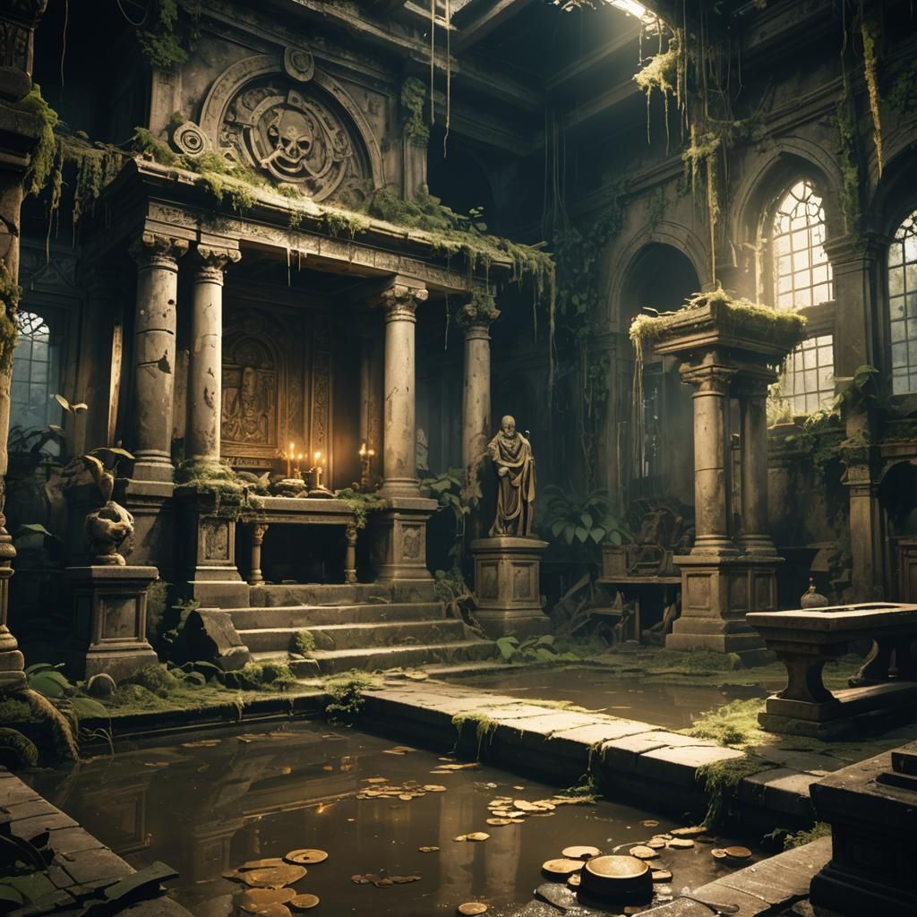 Abandoned Temple Anime Artwork in Studio Trigger Style