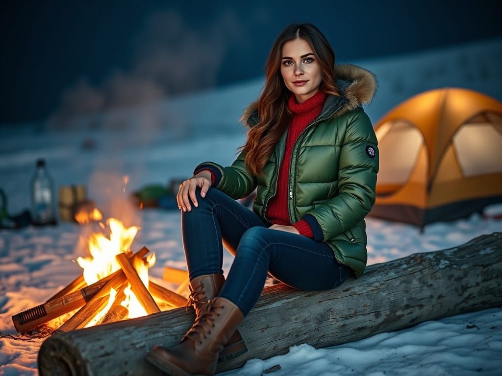 Cozy Winter Camper in Snowy Woodland Scene