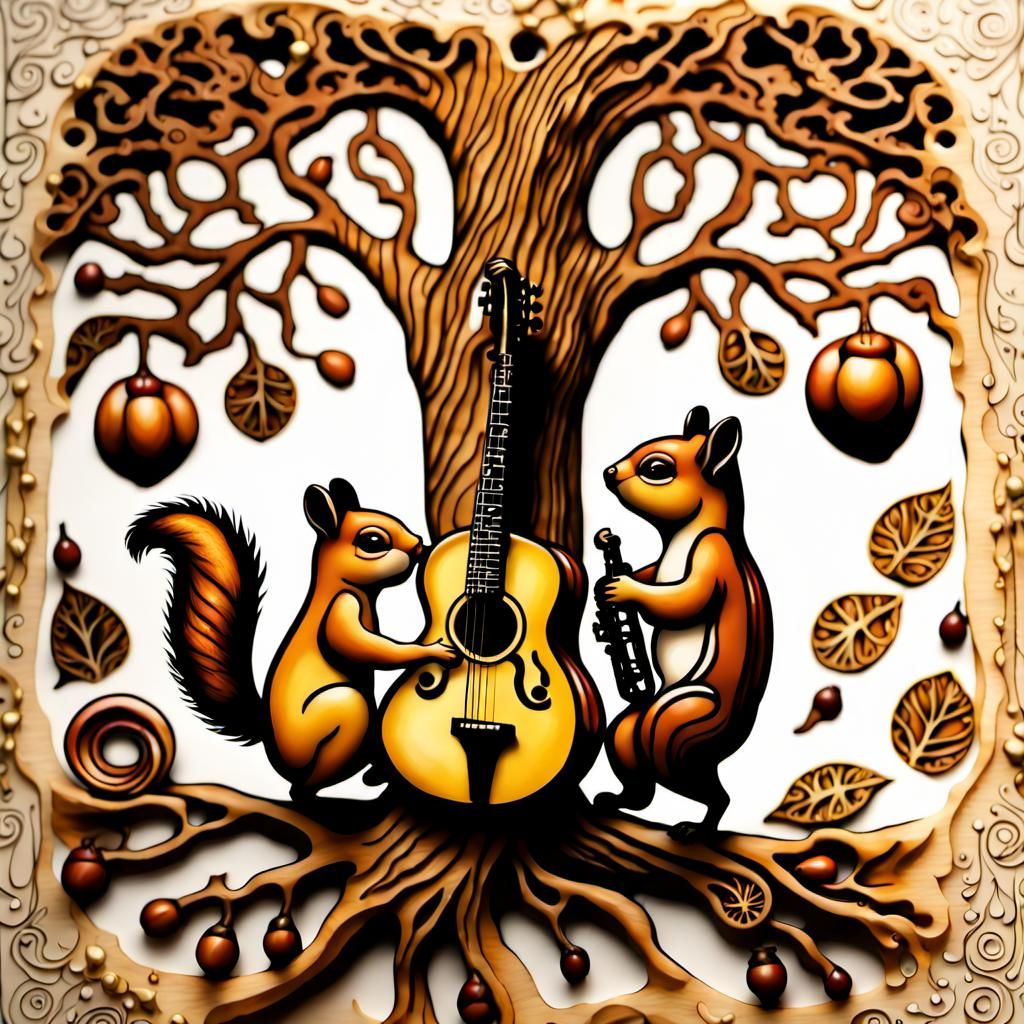 Squirrel Musicians in Ornate Klimt-Inspired Style