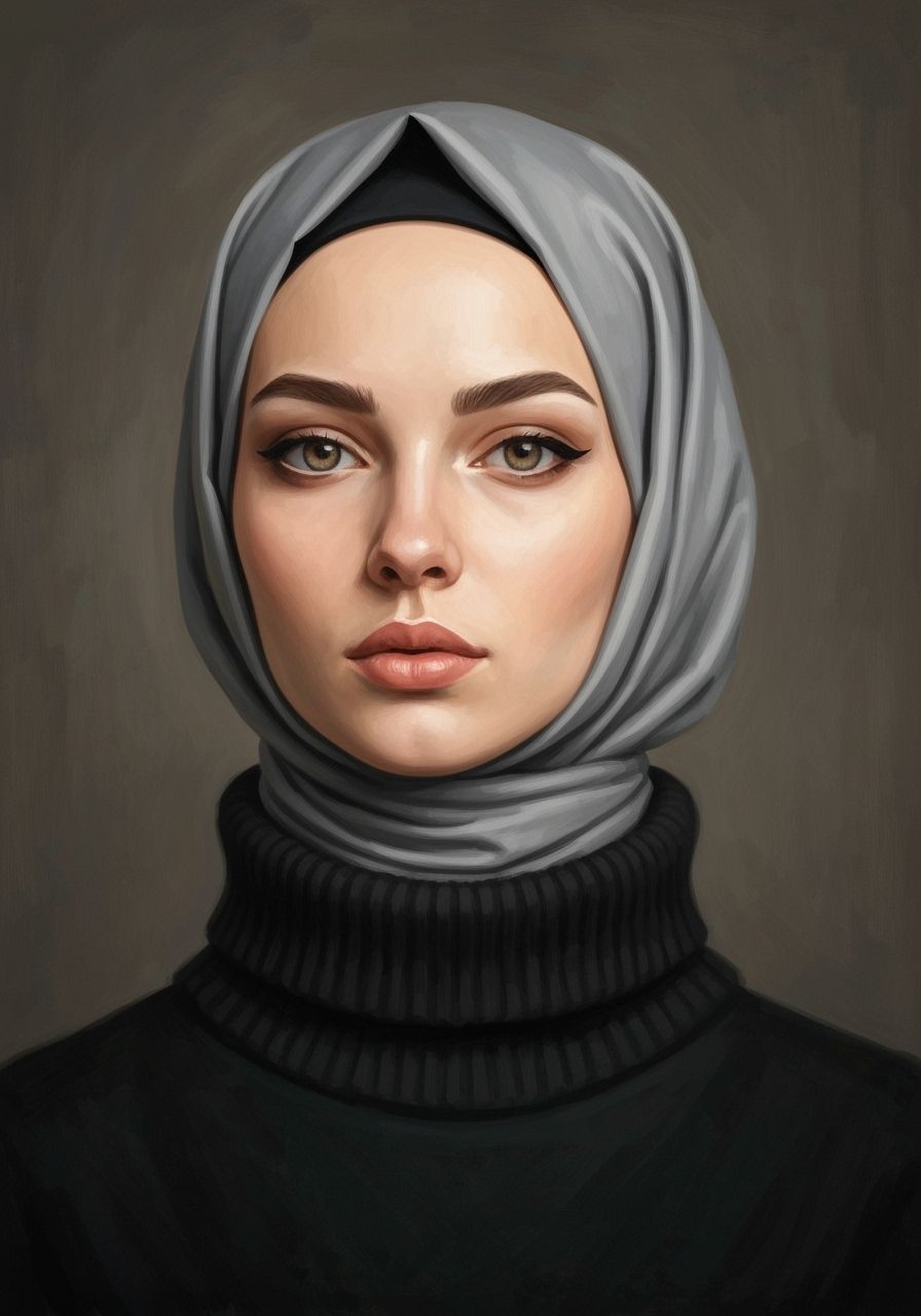 Ukrainian Woman in Hijab, Semi-Realistic Portrait Painting