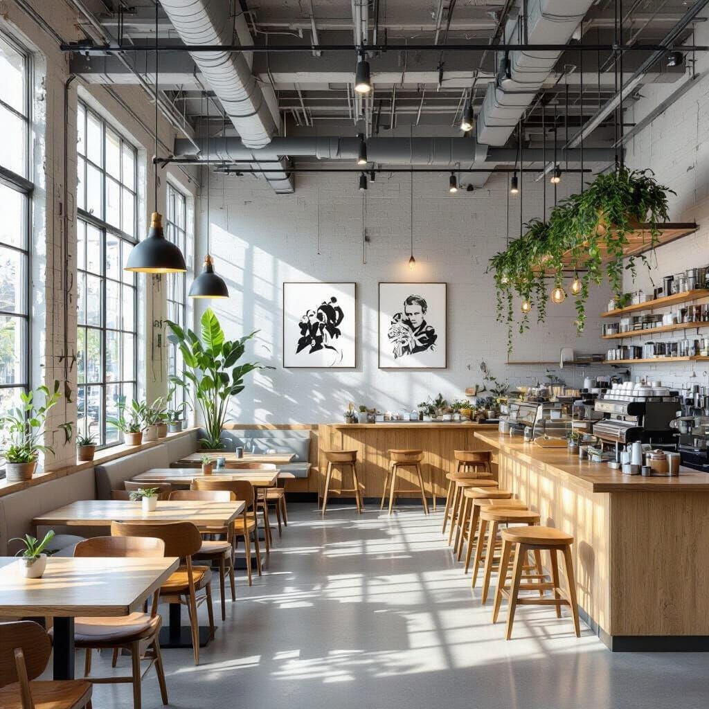 Modern Industrial Cafe Interior with Gen Z Touches