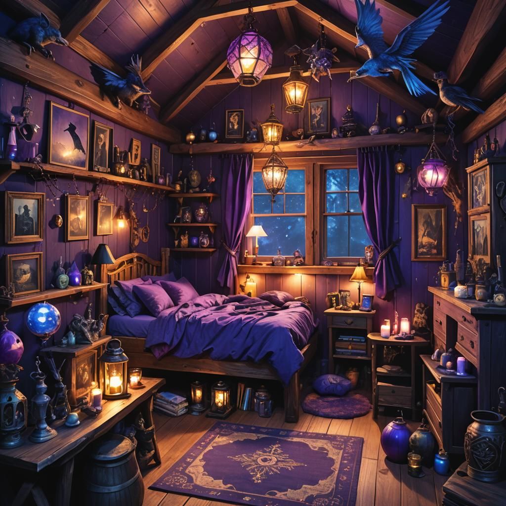 bedroom interior - cozy witch cabin