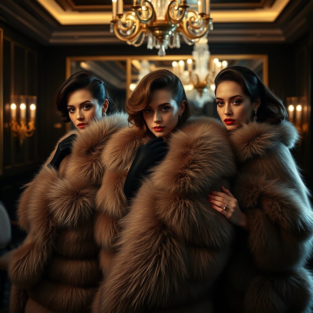 Luxurious Women in Art Deco-Inspired Fur Coats