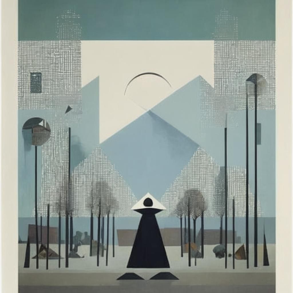 Ethereal Ghost Story in City Park: Abstract Cubism