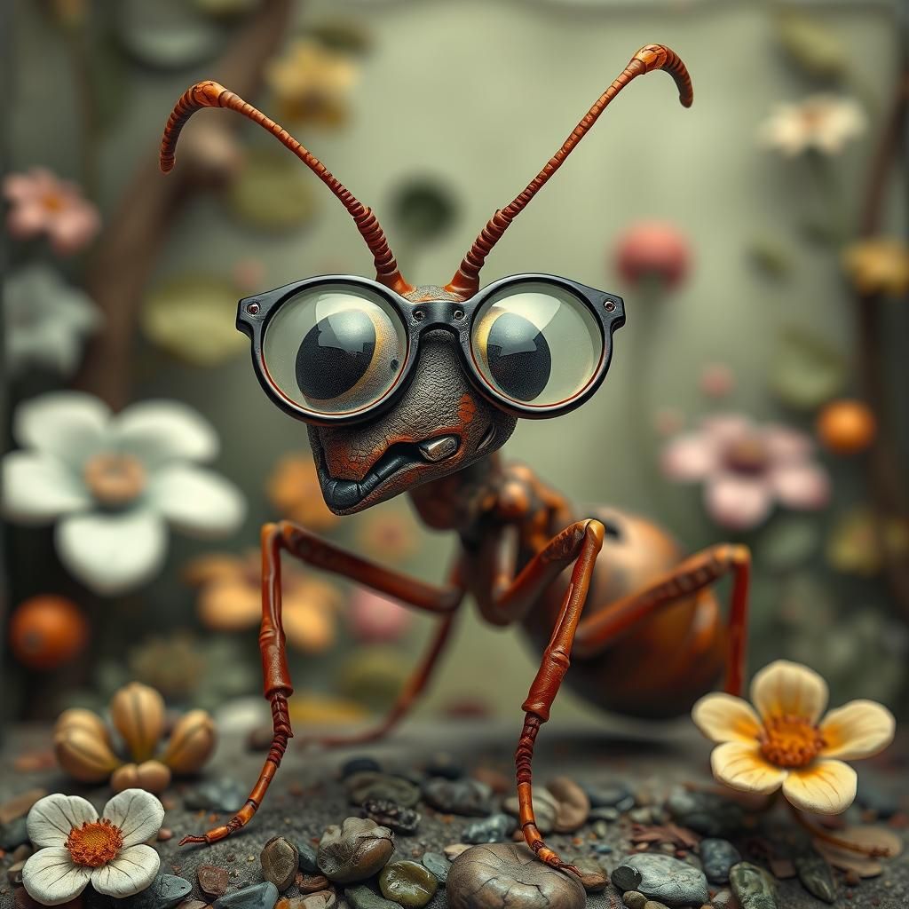 Ant with Glasses: Whimsical 3D Render