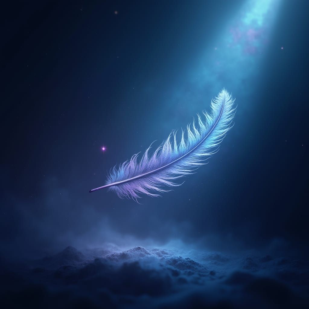 Ethereal Feather in Cosmic Void, Digital Art