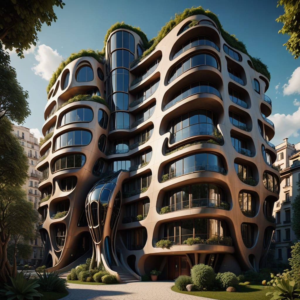 Futuristic Residential Building in Vibrant, Fantastical Styl...