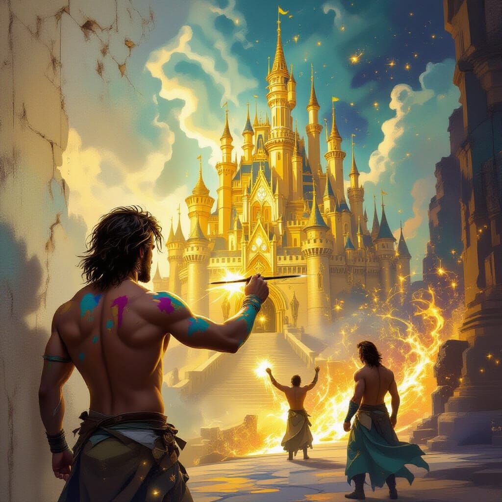 Artist Magically Paints Golden Castle in Dynamic Fantasy Sty...