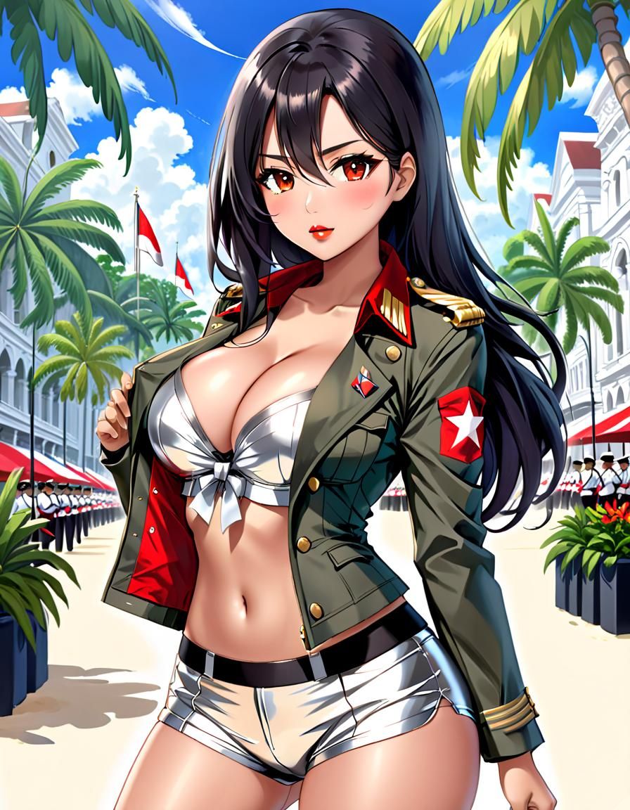 Anime Art: Pretty Indonesian Soldier in Parade Square