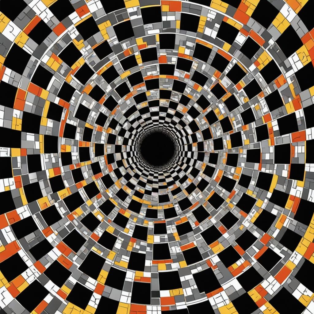 Endless Swirling Black Hole in Hyperrealistic Escher-Inspire...