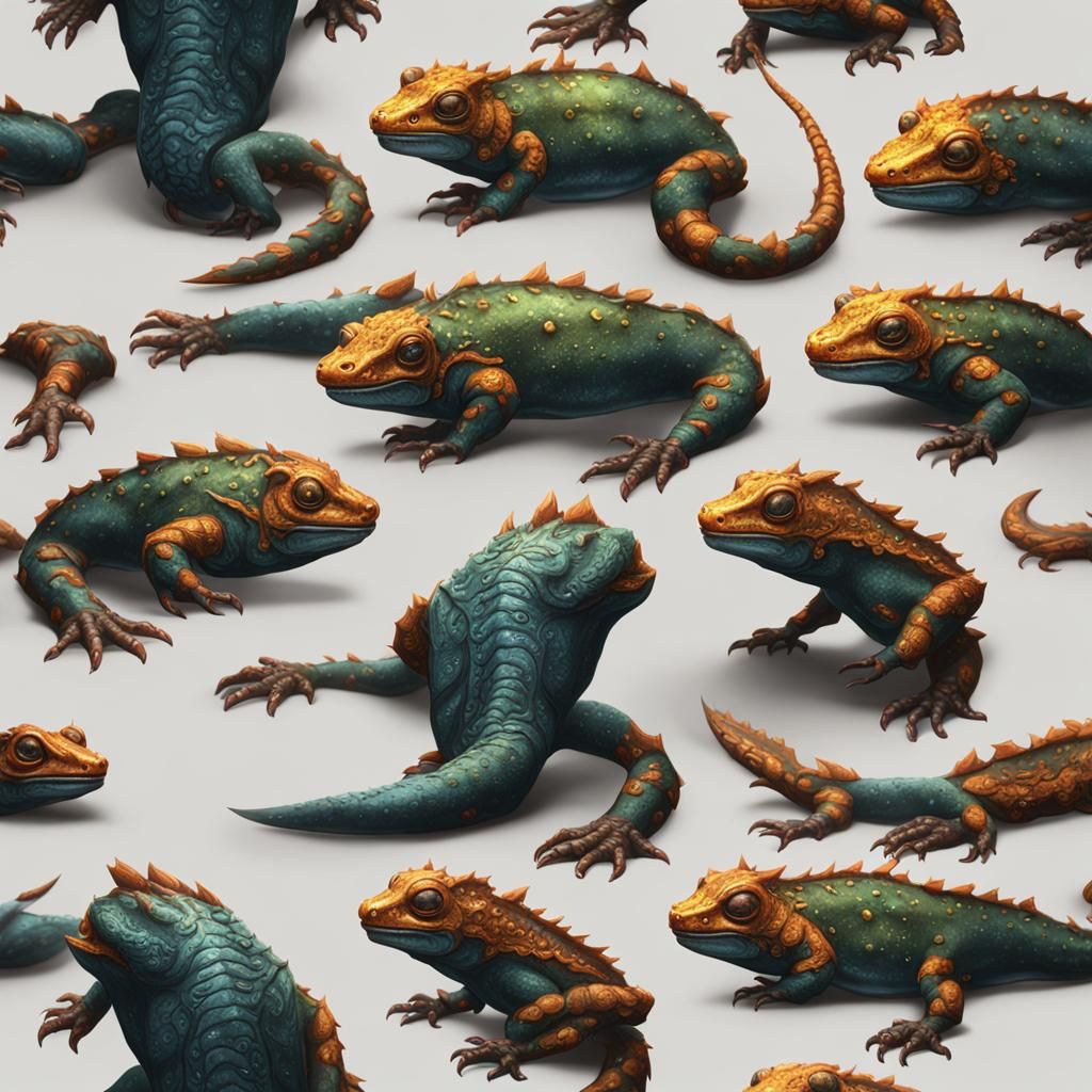 Fantastical Salamanders in Detailed Matte Painting