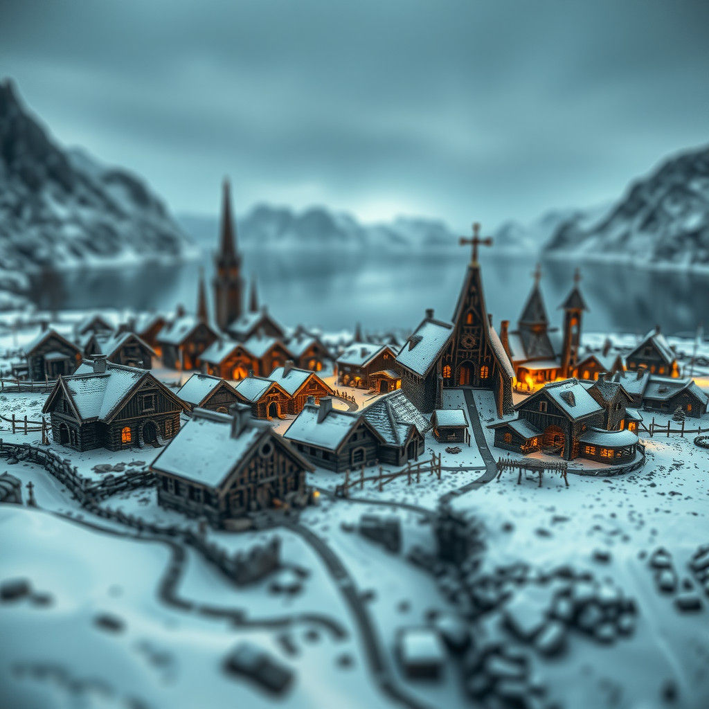 Mystical Viking City in Tilt-Shift Photograph