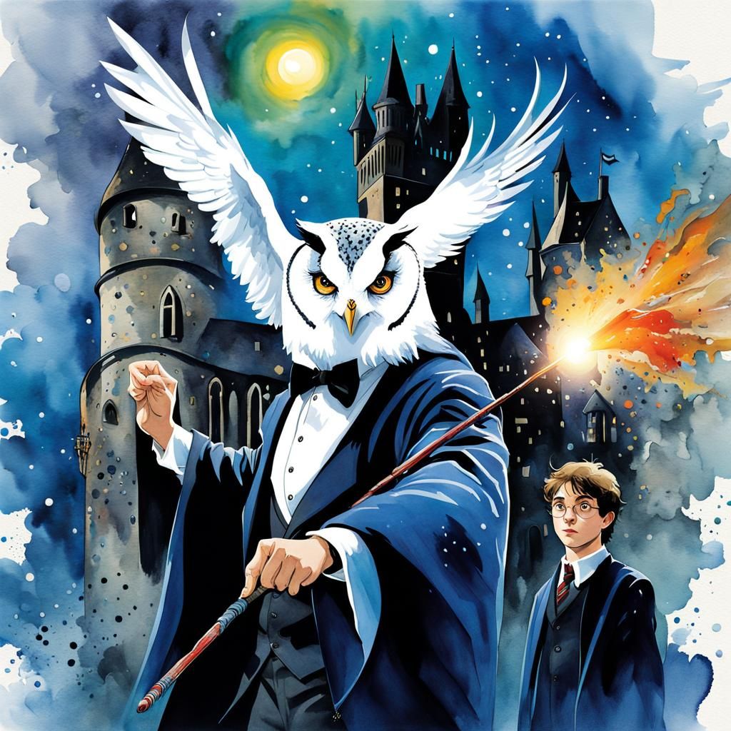 Harry Potter and his owl Hedwig
