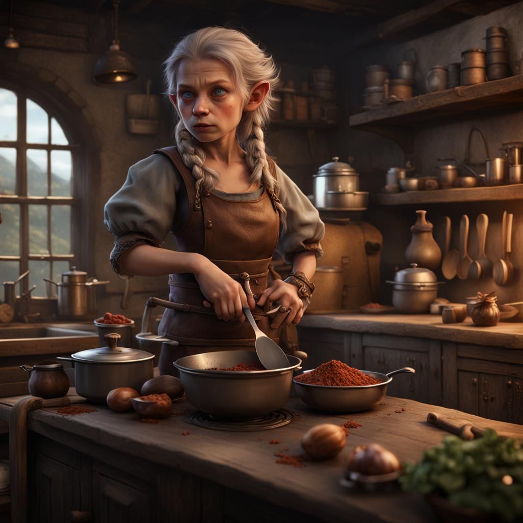 Fantasy Halfling Cook in Detailed Matte Painting