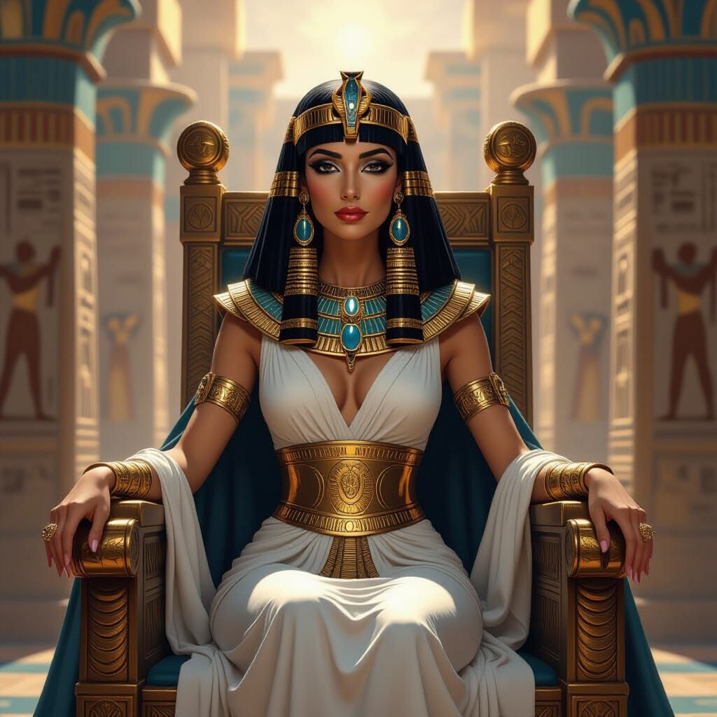 Cleopatra on Throne in Egyptian Temple Digital Painting