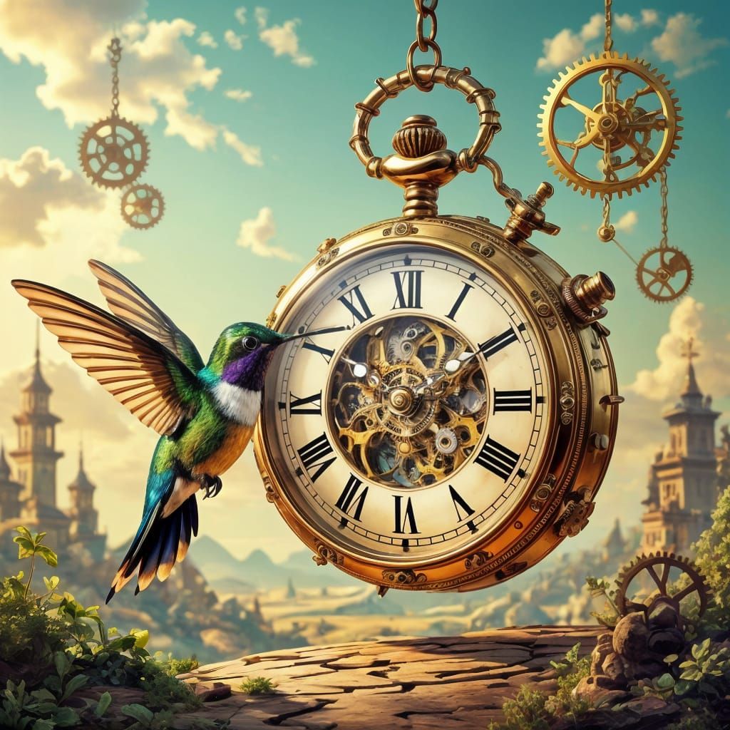 Steampunk Clockwork Hummingbird and Pocket Watch