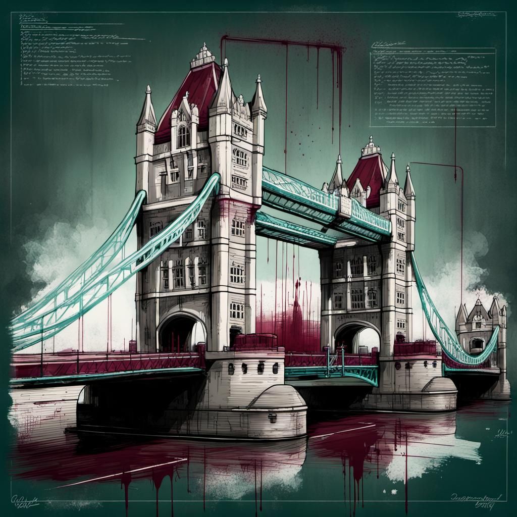Tower Bridge Blueprint in Grunge Graffiti Style