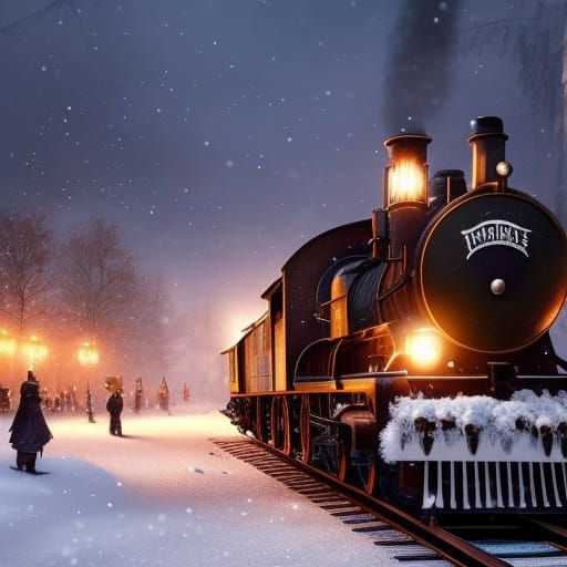 Polar Express at the North Pole in Dark Fantasy Style