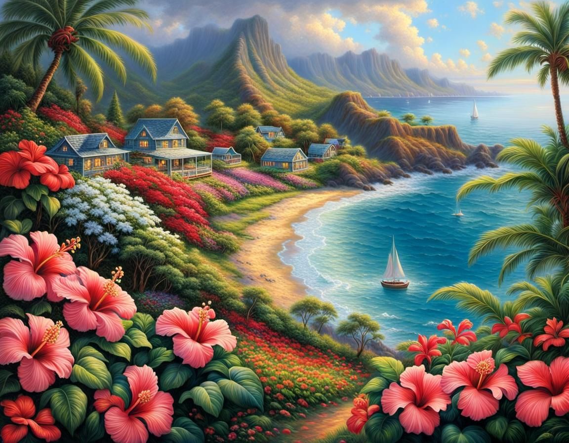 Heavenly Hawaiian Haven with Hibiscus Flower