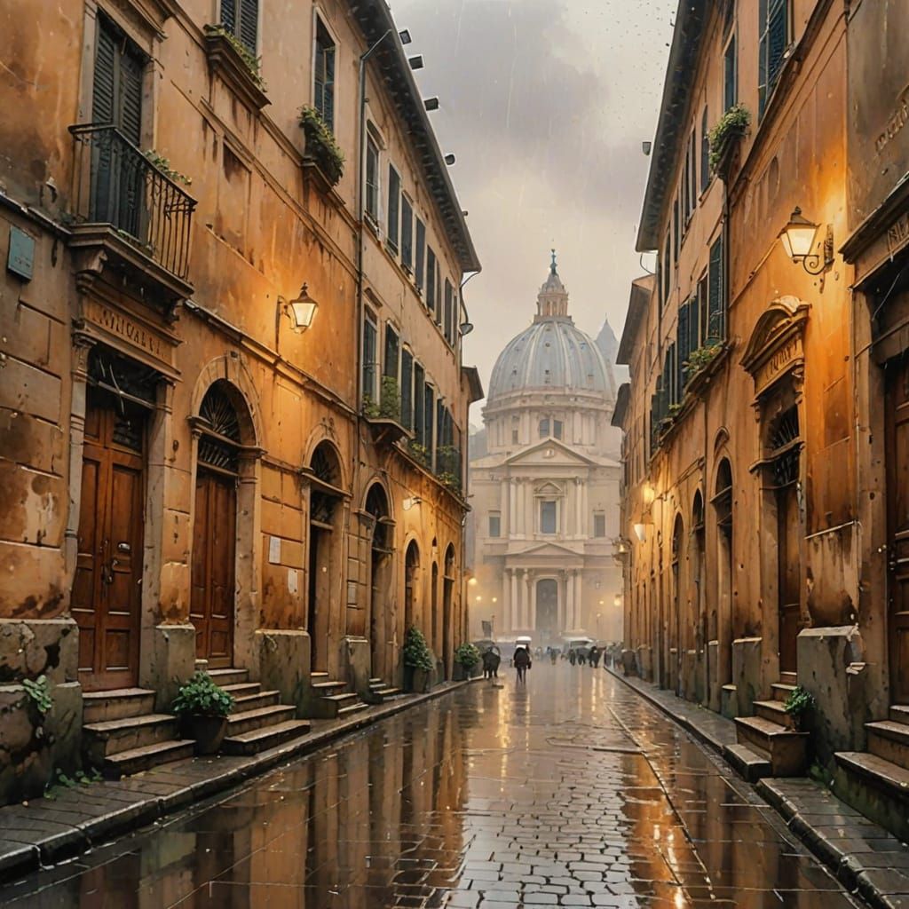 Rome in Drizzle: Watercolor Impression
